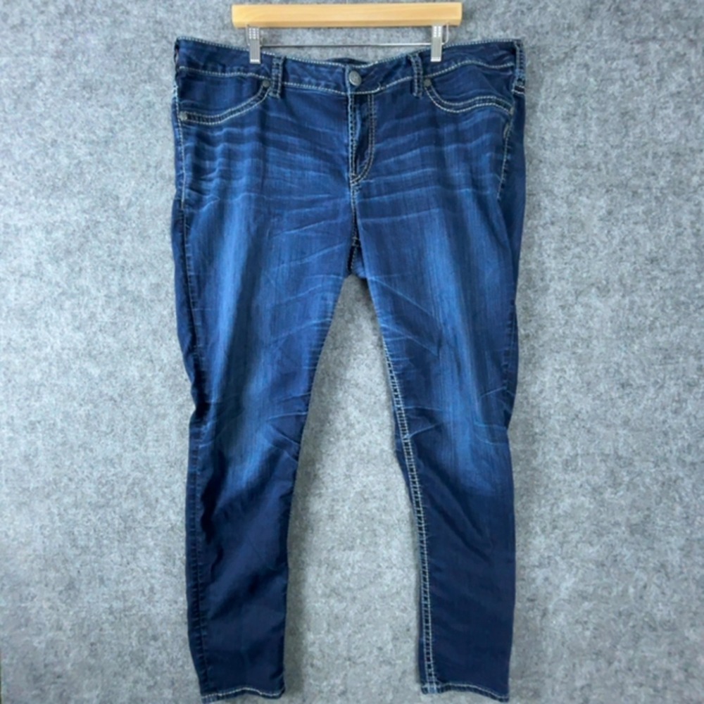 Silver Jeans Co Aiko Super Skinny Jeans Womens 22/31 Blue Contrast Stitch Denim